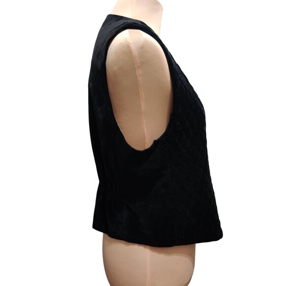 Vintage Talbots M Petite Black Velvet Vest Quilted Front Gold Button Plaid Lined - Picture 10 of 10